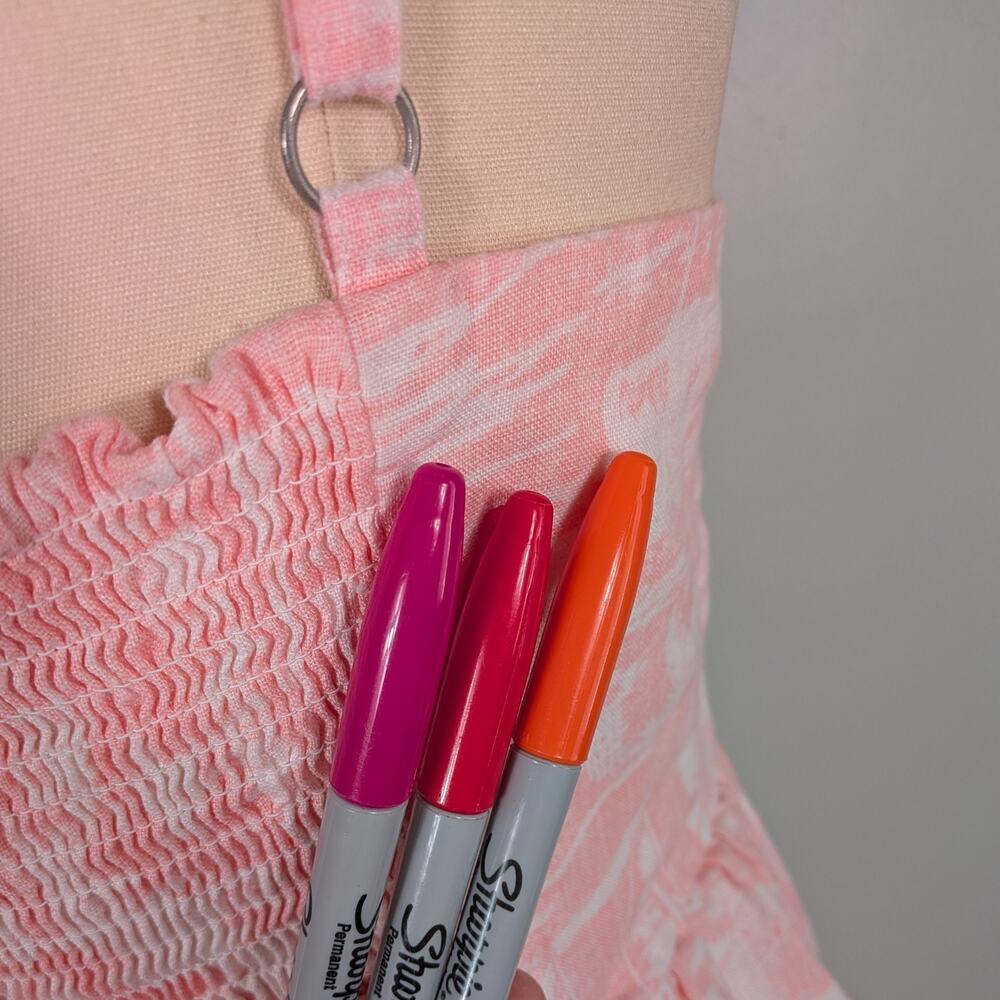 Lands End Linen Midi Dress M Pink White Sundress Smocked Beachy Sleeveles Pocket - Picture 6 of 12